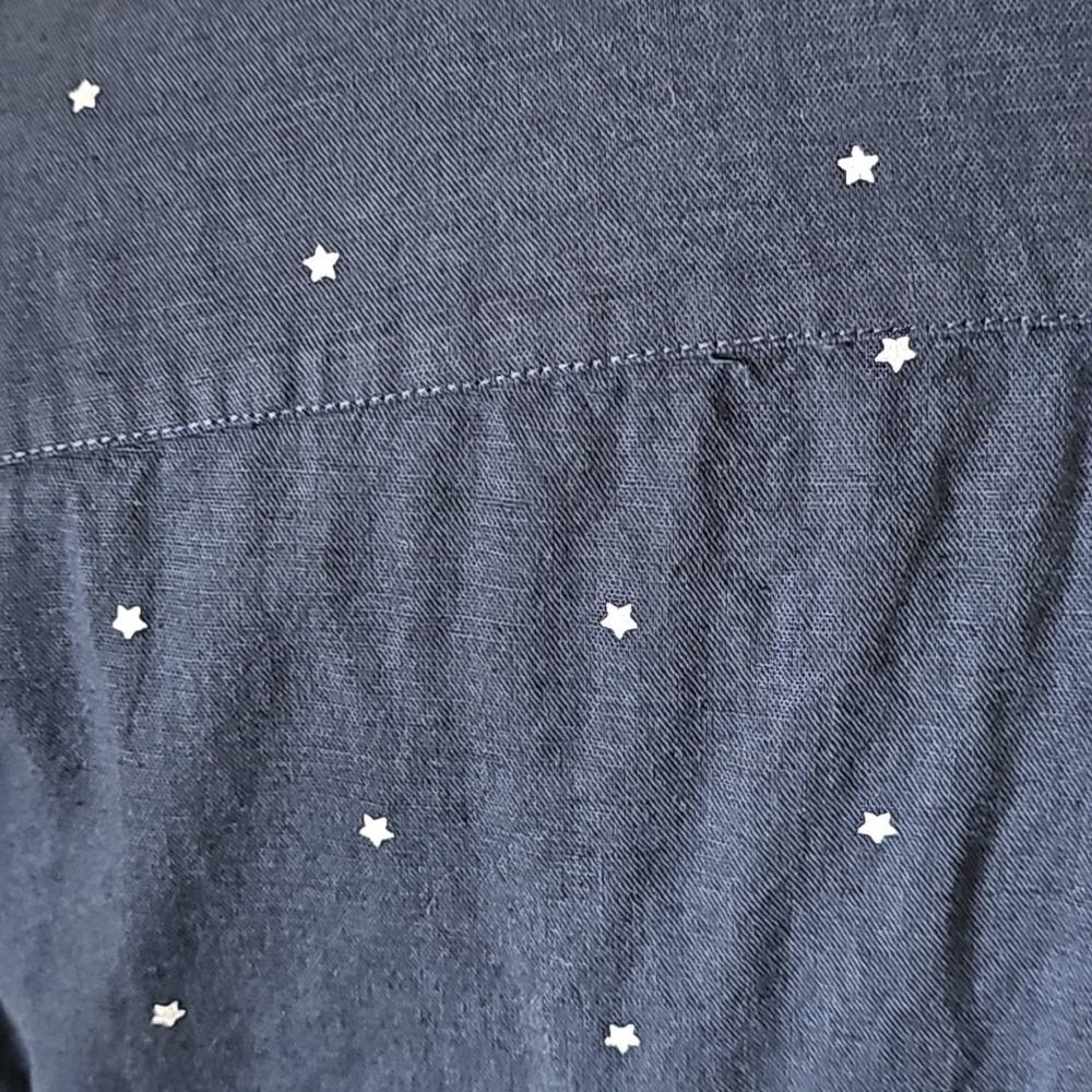 H&M L.O.G.G Navy Blue Button Down Short Sleeve Shirt with Star Print - Picture 3 of 11